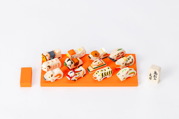 Japanese Zodiac Wooden Dolls Set - Shiraki Wood Grain